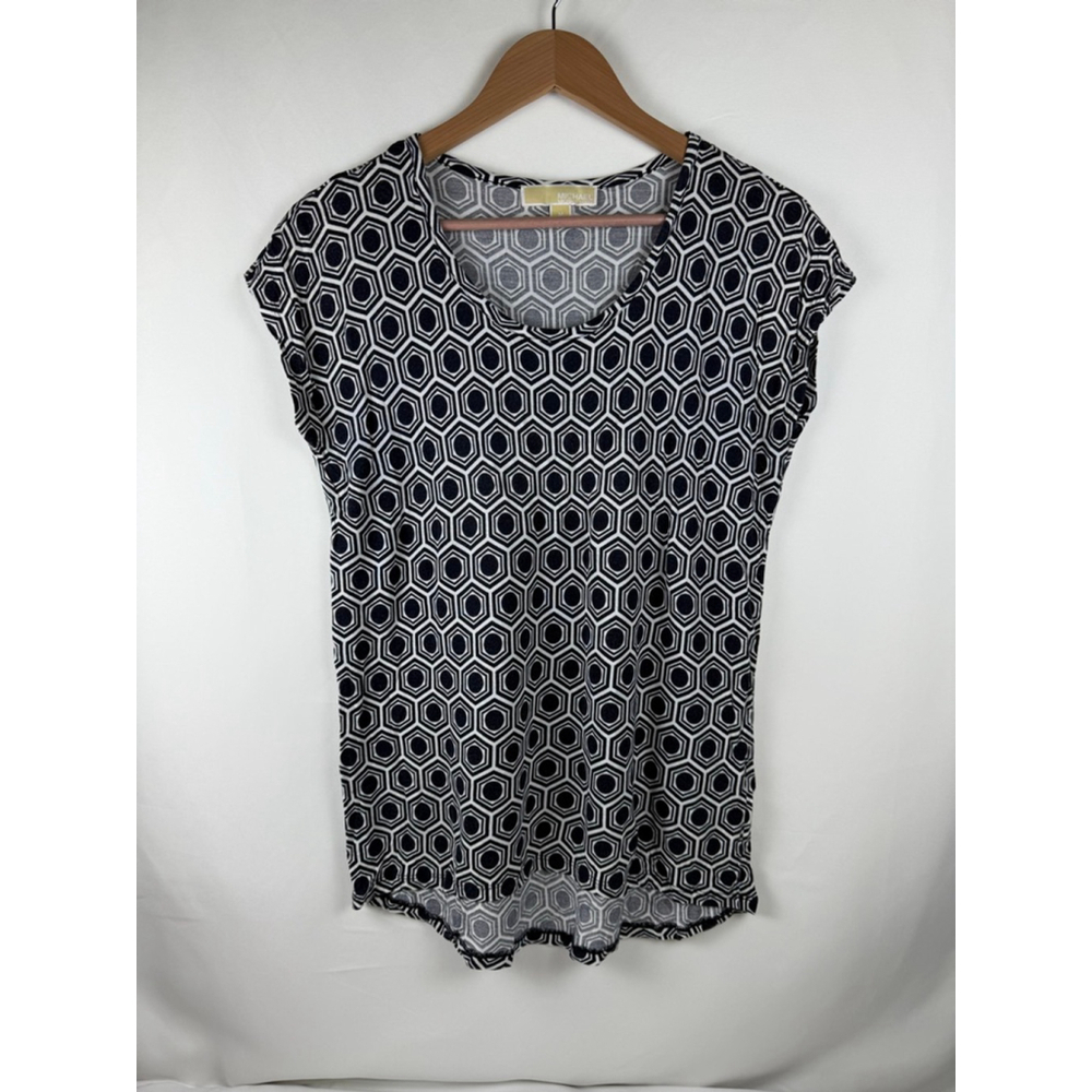 Women's Michael Kors Geometric Print Top Navy/White Size M $10 with $25 purchase